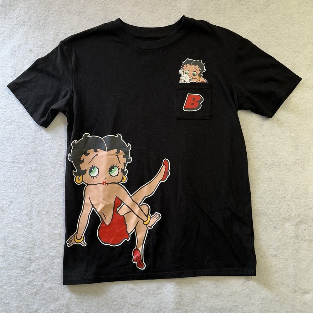Betty Boop Graphic Tee Black Red Juniors Medium 7/9 New Without Tags